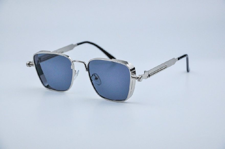 Silver glasses with blue lenses